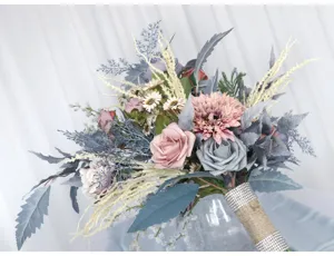 Smoky grey bridal wedding bouquet artificial flower prop for home decor and ceremony setup