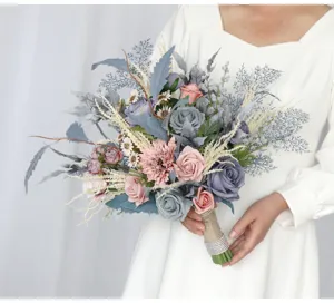Bridal wedding bouquet artificial flowers smoky grey pink rose bouquet photo decor items
