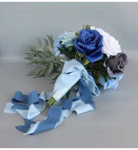 Künstliche Braut Hochzeitsblumen Handstrauß Seidenrosen Requisiten für Zeremonie Fotografie