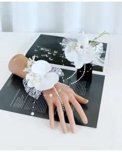 Hochzeit künstliche Phalaenopsis Handblume Braut Brautjungfer Perle Spitze Korsett Armband