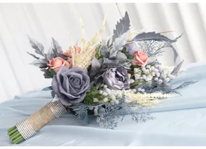 Smoky gray wedding bridal bouquet artificial flower home decor romantic photo prop floral art