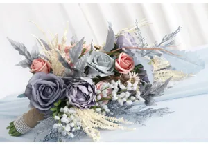 Wedding bridal bouquet smoke grey artificial rose flowers for home decor photography props