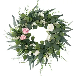 Künstlicher Eukalyptus Rosen Blumenkranz für Heimdekoration, Tür und Wandbehang.