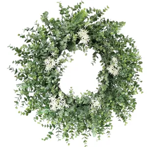 Artificial Eucalyptus Wreath Pastoral Greenery Floral Circle for Home Indoor Living Room Decor