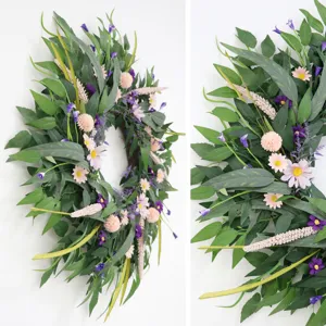Künstlicher Blumenkranz grüne Blätter Gänseblümchen für Haustür Wand Deko Party schön.