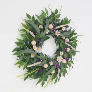 Künstlicher grüner Blatt Gänseblümchen Blumenkranz für Haustür Wandbehang Heimdeko