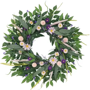 Künstlicher grüner Blätter Gänseblümchen Kranz für Haustür Wanddekoration Hochzeitsfeier Blumen.