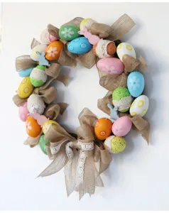 Easter egg burlap bow wreath holiday door hanging decoration festive party home decor style