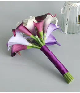 Künstliche PU Calla Lilie Hochzeit Brautstrauß lila Blumen Dekor Party Zuhause Neu