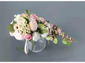 Bouquet de mariée artificiel en cascade, fleur de mariage style forêt, roses roses