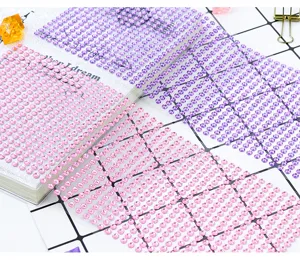 4mm acrylic rhinestone sticker sheets in pink and purple for DIY crafts decoration.