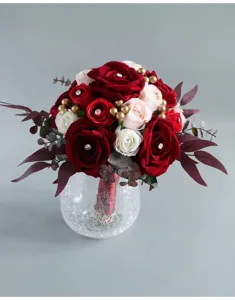 Artificial wedding bridal bouquet with velvet roses, perfect for photography and home decor.