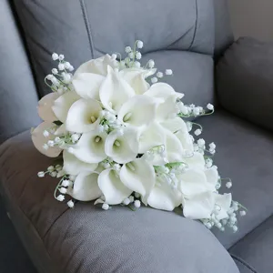 Artificial white calla lily cascade wedding bridal bouquet fake flowers home decor