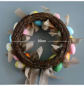 Easter egg twig wreath with burlap bows 30cm festival door hanging home decor item