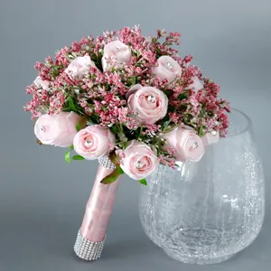 Bruidsboeket huwelijk kunstbloem huisdecoratie roze roos kristal foto rekwisiet mooi