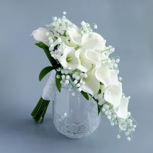 White cascading artificial calla lily and lily of the valley bridal wedding bouquet