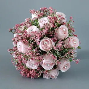 Kunstmatig bruidsboeket roze rozen huwelijksbloem home decor fotografie props mooi