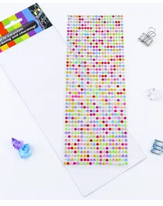 Close-up detail of colorful 4mm acrylic rhinestone sticker sheet, ideal for phone and car decoration.