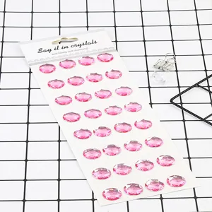 Pink round acrylic rhinestone crystal stickers sheet for phone DIY car decoration crafts.