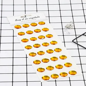 Large round amber acrylic crystal rhinestone stickers sheet for DIY phone and car decoration.