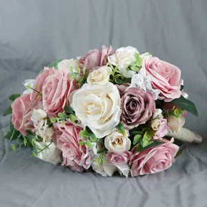 Artificial wedding cascade bridal bouquet fake rose flowers for western wedding party decor