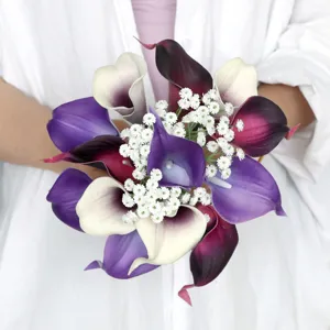 Künstlicher PU Calla-Lilie Brautstrauß Lila Weißer Farbverlauf Handgehaltene Hochzeitsblumen Home Decor Simulation Blumenstrauß