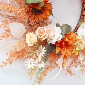 Autumn artificial flower wreath harvest festival hanging ornament for home window holiday decoration