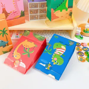 Sacchetti regalo di carta con dinosauri cartoni animati e adesivi per feste di compleanno