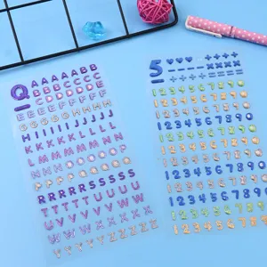 Colorful Crystal Epoxy Transparent Stickers Laser Flashing Cute Girls English Numbers Journaling Decorative Stickers