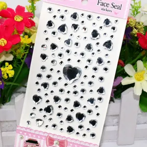 Acrylic rhinestone stickers with heart and round shapes, ideal for DIY crafts decor.