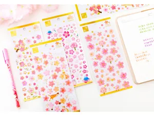 Autocollants en resine epoxy dore mignons fleurs de cerisier chat papeterie deco