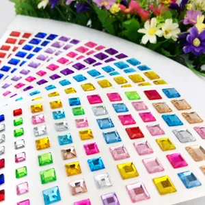 Colorful square acrylic resin crystal diamond stickers for kids crafts and phone decor