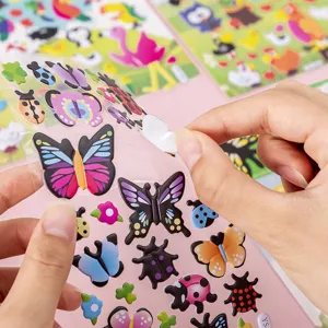 3D puffy cartoon stickers featuring cute butterfly and insect designs for kids educational use.