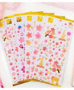 Stickers en résine époxy bronzante avec motifs de fleurs de cerisier mignons pour carnet.