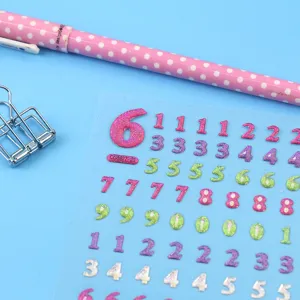 Colorful 3D crystal epoxy transparent number stickers laser glitter cute diary decor