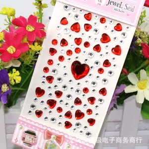 Acrylic rhinestone stickers DIY sparkly diamond heart and round gems decorative detail