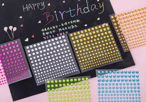 Colorful acrylic rhinestone stickers for DIY phone cases and craft decoration project.