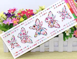 Resin butterfly rhinestone DIY stickers, colorful acrylic crystal gems for crafts and phone decor.