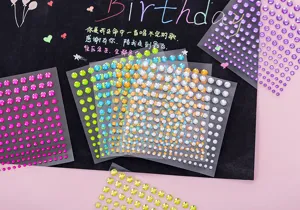 Detailed view of colorful acrylic rhinestone gem stickers, perfect for DIY crafts and phone decor.