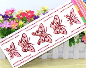Red rhinestone butterfly stickers DIY craft diamond crystal sticker for handmade decor arts.