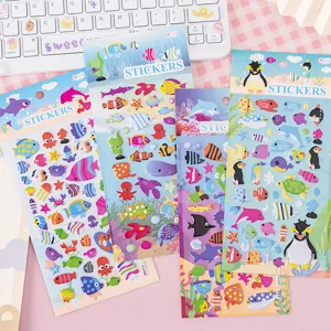 Cartoon 3D puffy stickers cute sea animals fish whale waterproof sticker for kids early education