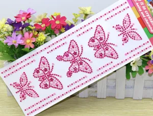 Pink rhinestone butterfly sticker DIY crystal gem patch handmade decorative adhesive sheet for craft