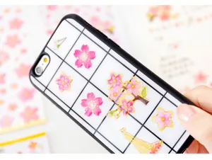 Autocollants époxy en cristal dorés de fleurs de cerisier pour coque et carnet de notes.