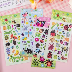 Cartoon 3D puffy bubble stickers for kids, cute insect butterfly flower designs educational toys.