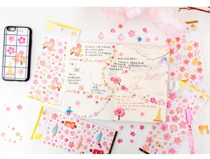 Détails d'autocollants époxy de fleurs de cerisier pour journal et décoration de coque.