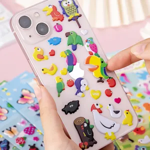 Cute 3D cartoon puffy stickers featuring colorful animals and cute designs for DIY decoration.
