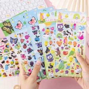 Cartoon 3D puffy stickers for kids, cute butterfly, animal and plant designs for early education.