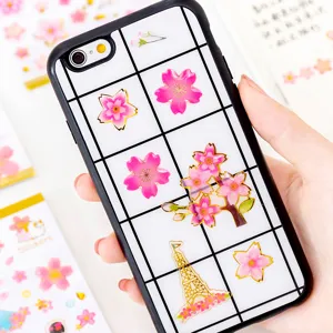 Mignon 3D époxy fleur de cerisier autocollant de téléphone cristal bronzage étui