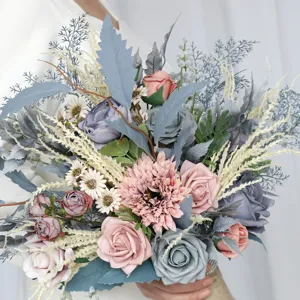 Wedding bridal bouquet artificial smoke grey flowers photography props home decor arrangement