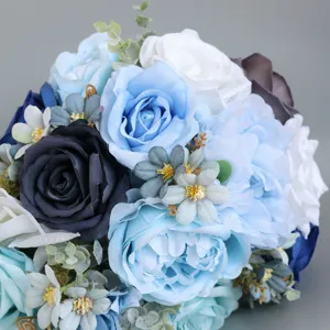 Brautstrauß künstliche Blumen in Blau und Weiß für westliche Hochzeit und Fotografie Requisiten.